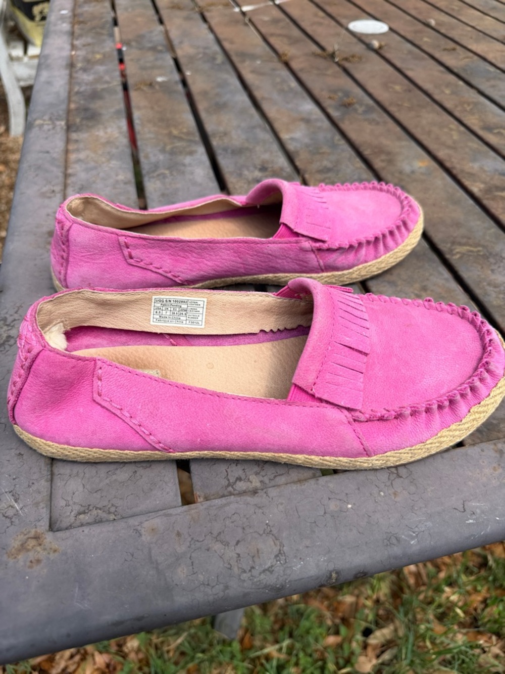 UGG Pink Suede Fringe Moccasins
